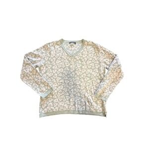 Alashan Cashmere Blend Sweater Sage Green Leopard Heart Print V Neck Soft L‎